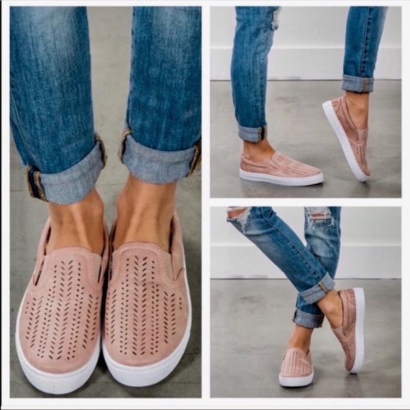 Charlie💋s Shoes - 🍂Pink Suede Shoes” Laser Cut Faux Suede Slip on🍂